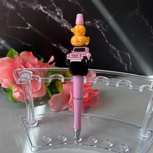 Cute Pink Jeep Pen w adorable Yellow Duck Topper